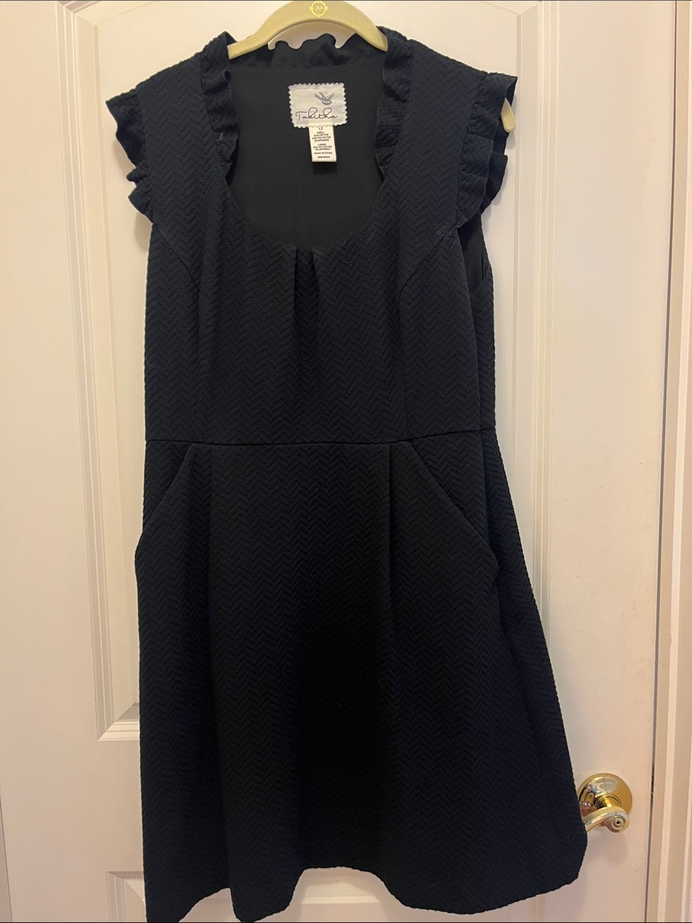 Tabitha Black Ruffled Sleeve Textured A-Line Dress